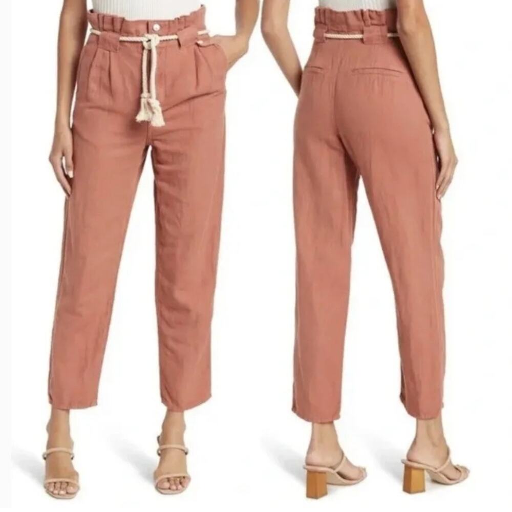 Veronica Beard NWT Karter Pleated Crop Mocha Burnt Orange Tie Belt Pants Size 4